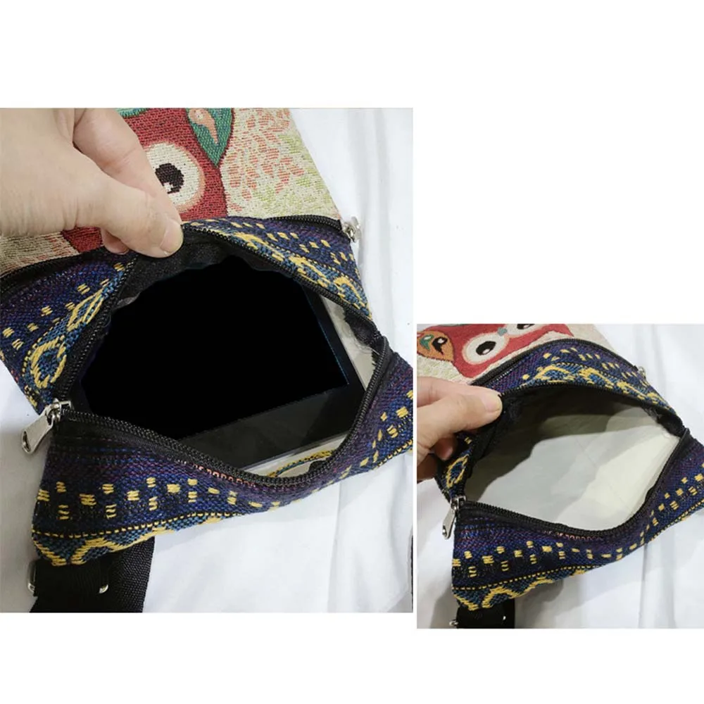 Summer Women Messenger Bags Zips Bag Lady Canvas Cartoon Owl Printed Crossbody Shoulder Bags Small Female Wallet Bag 19*25cm