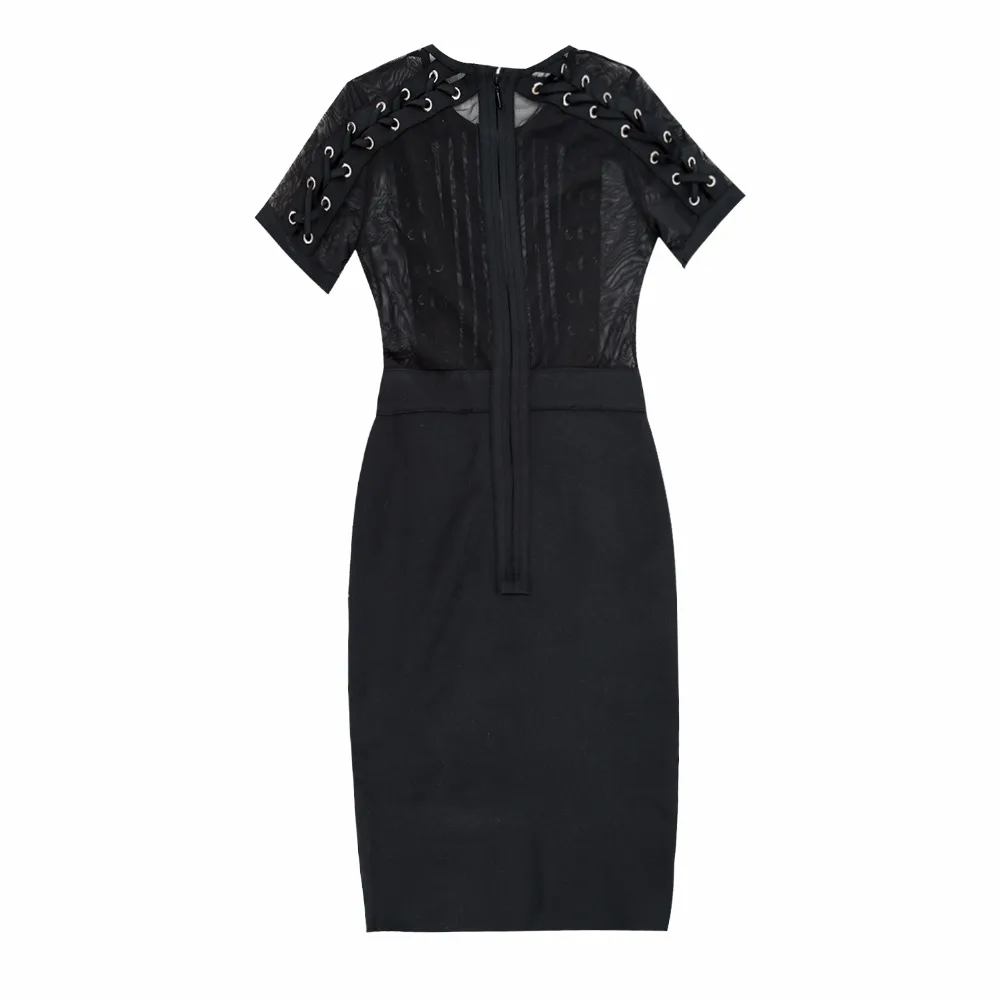 

Top Quality Women Short Mesh Black Bandage Mini Elegant Dress Party Wear Fashion 2018