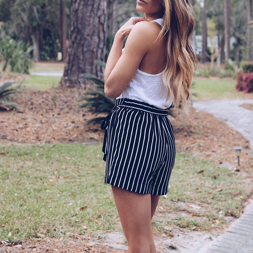 Женские шорты в Вертикальную Полоску с бантом повседневные летние высокой