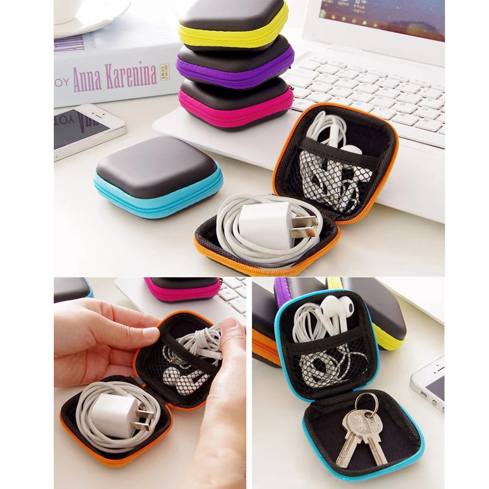 Square Earphone Wire Organizer Box Data Line Cables Storage Case Container Coin Headphone Protective 8cm | Дом и сад
