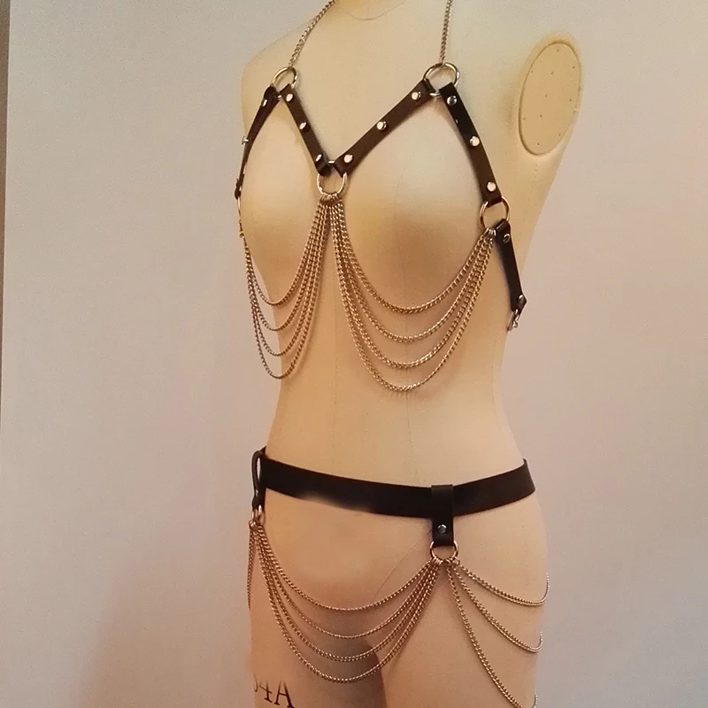 100% женский кожаный бюстгальтер ручной работы с цепочкой и лямкой на шее|Зентай| |