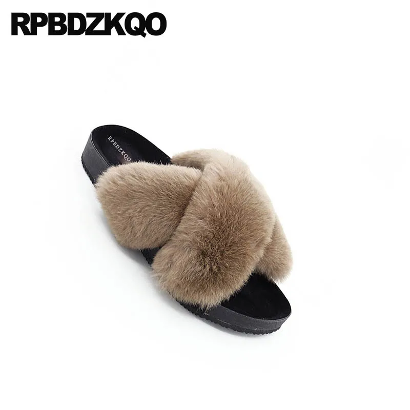 на платформе пушистый Flatform домашние тапочки мягкий дамы сандалии широкая