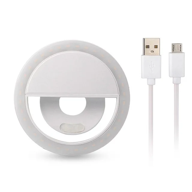 White LED ringlight Portable Flash Led Camera Clip-on phone Selfie ring light video light Night Enhancing light for Selfie Lamp - Цвет: White