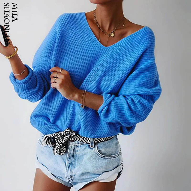 Autumn Casual Pullovers Sweaters Women Hollow out Loose V-neck Top Long Sleeves Solid Knitted Cotton Office Ladies Soft | Женская одежда