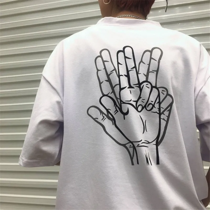 VERSMA корейская мода Harajuku BF Fingers футболки мужские летние уличная одежда в стиле хип-хоп, Панк свободные футболки с коротким рукавом для мужчин