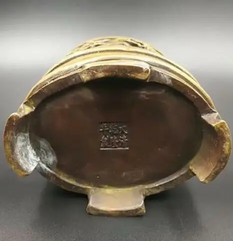 

Exquisite Collection Old Chinese Pure Brass Ssangyong Play Pearl Brush Pot