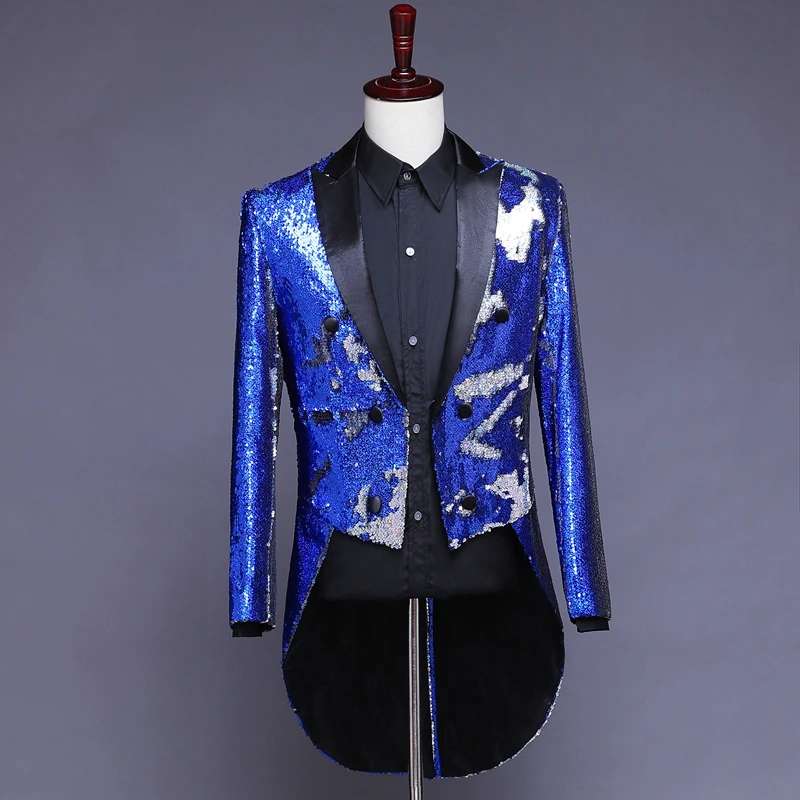 Мужской двусторонний цветной пиджак с блестками для выпускного вечера строгий