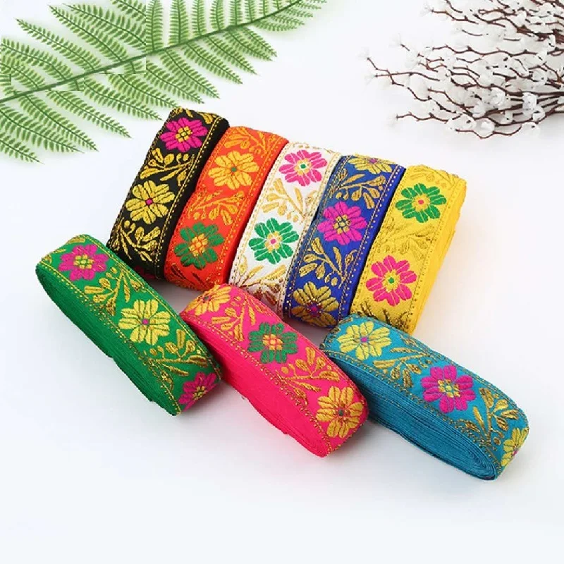 

New Ethnic Lace Ribbon Computer Jacquard Gold Leaf Lace Webbing Stage Performance Garment Accessories Decoration Fabric Supplies
