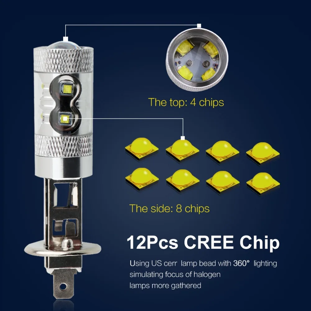 H1 Светодиодные лампы Автомобильные фары белые 60 Вт Cree Chip R3 объектив сигнал для