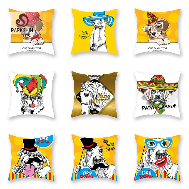 Наволочка Parkshin Cartoon Cushion Cover Decorative Home Textiles Dog Throw Pillow Cases 45*45cm Square Covers Decoration For Sofa.