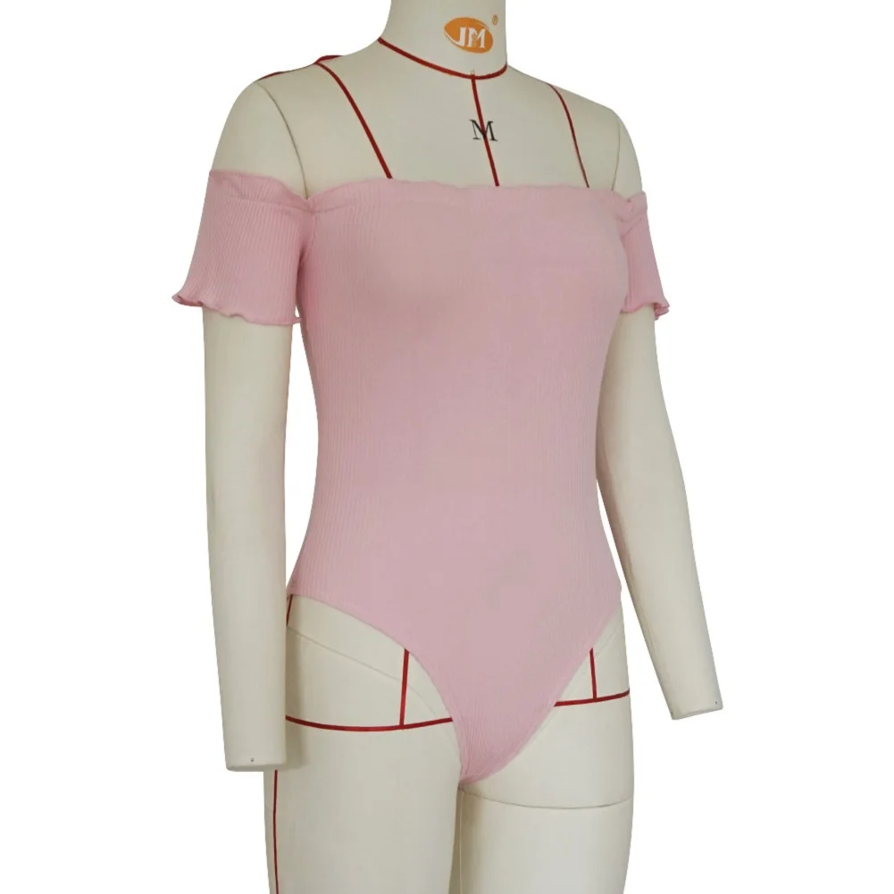 Женский боди с открытыми плечами короткий рукав однотонный сексуальный Летний