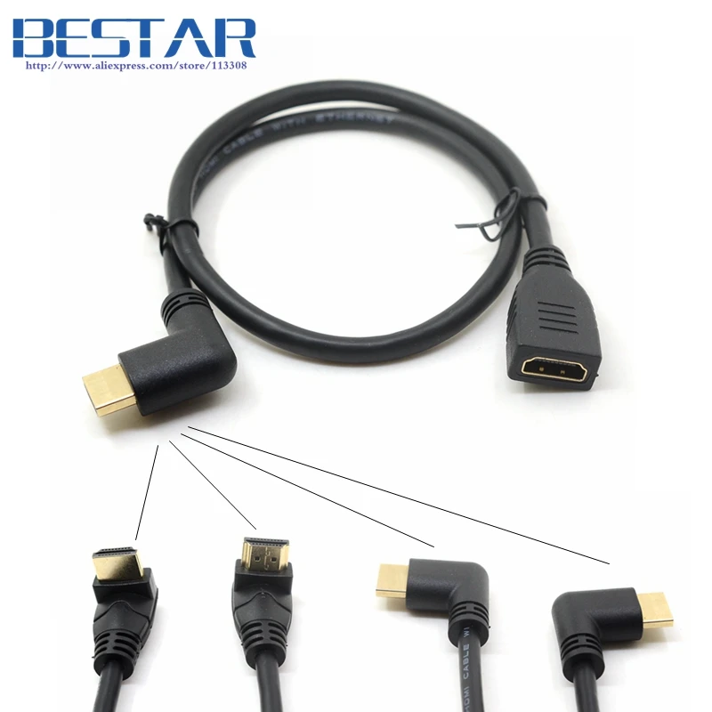 Переходник с HDMI-кабеля папа на HDMI мама 4K преобразователь удлинитель 270 угол 90