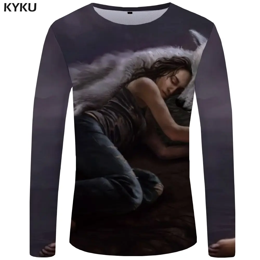 3d t shirt 05 KYKU Wolf футболка мужская с длинным рукавом Футболка готический рок светильник одежда черная забавная футболка s животное 3d Футболка Аниме Мужская одежда s - Цвет: 3d t shirt 05