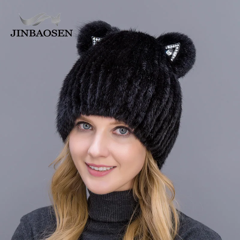 JINBAOSEN русская модная меховая шапка норковая меховая шапка с лисьим мехом кошачьи уши Стиль Шоппинг Туризм зимняя Лыжная шапка меховая шапка - Цвет: COLOR1