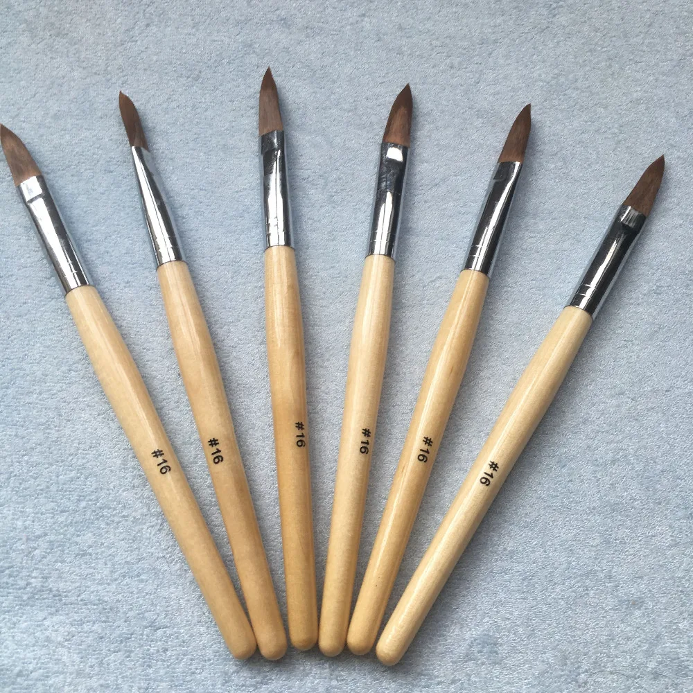 

Free Shipping -Wholesale Wooden #16 Pure Kolinsky Sable Professional Nail Art Acrylic Brush 10pcs/lot