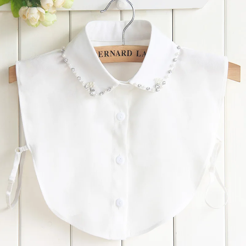 row Pearl White Со стразами и жемчугом шифоновая рубашка dickie ложный воротник Корея съемный галстук съемный женская одежда - Цвет: row Pearl White