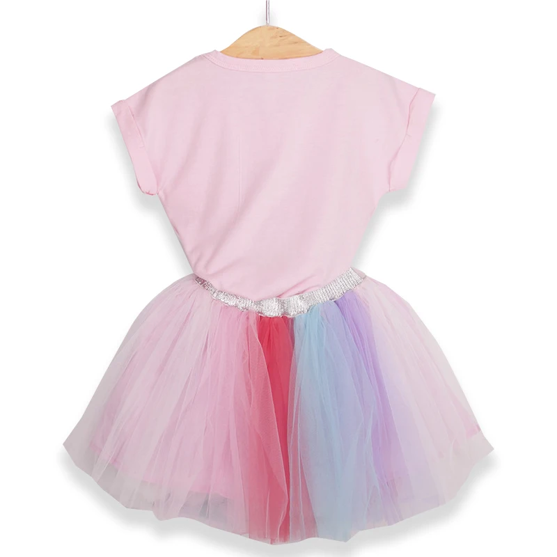 Летнее платье для девочек футболка с мультяшным котом принцессы + Красочное