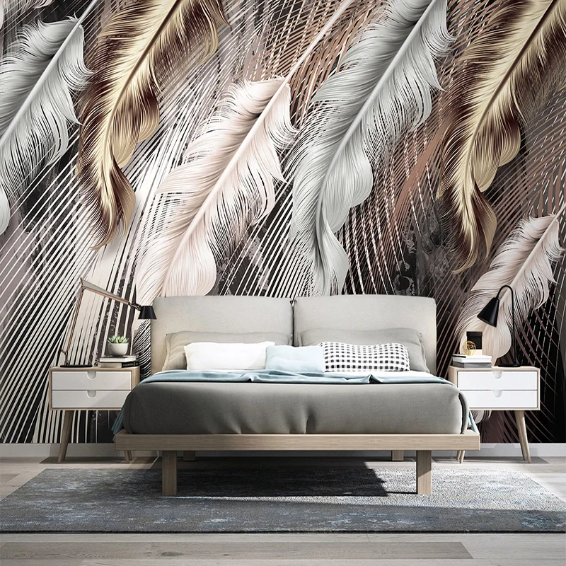 Custom Photo Wallpaper Modern 3D Luxury Feather Line Mural Living Room Restaurant Background Wall Paper For Walls 3 D Home Decor