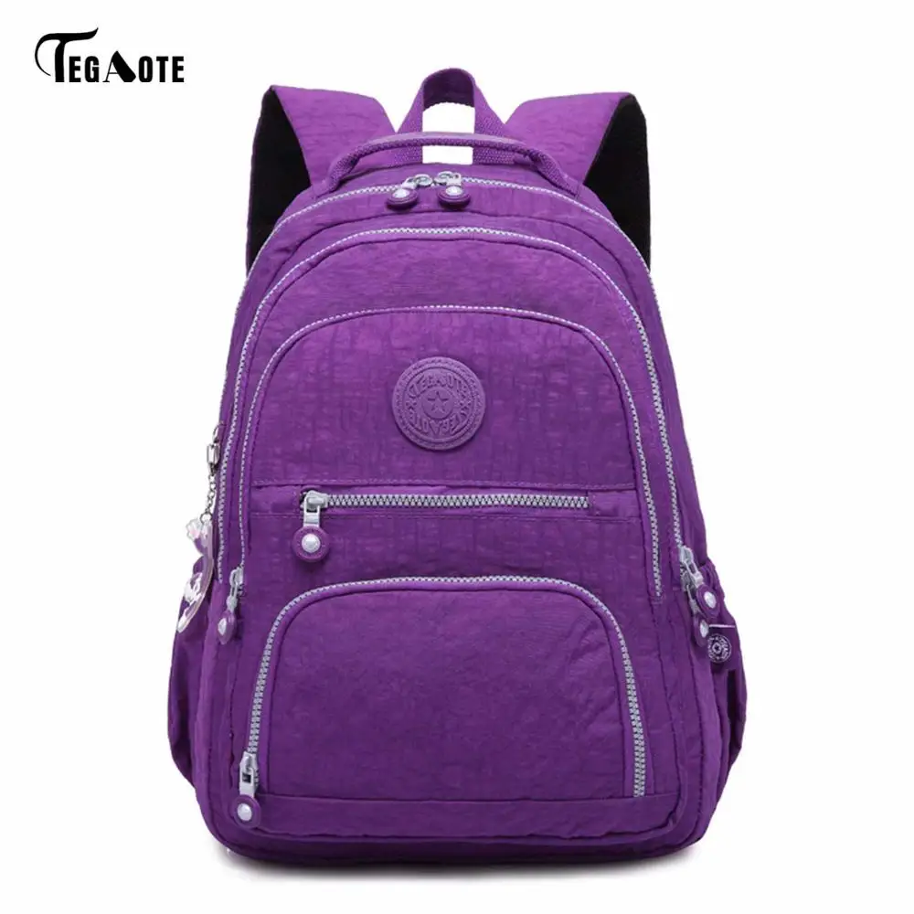 Dark purple TEGAOTE, школьный рюкзак для девочек-подростков, Mochila Feminina, женские рюкзаки, нейлоновый водонепроницаемый повседневный рюкзак для ноутбука, женский рюкзак - Цвет: Dark purple