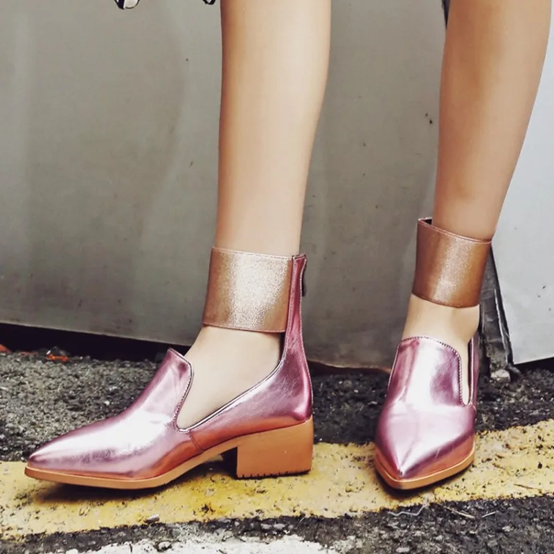 Plus Size 34-43 New Arrival Fashion Sexy Pointed Toe Ankle Elastic band Strap Flats Woman Low Heel Elegant Zip Women Shoes Boots