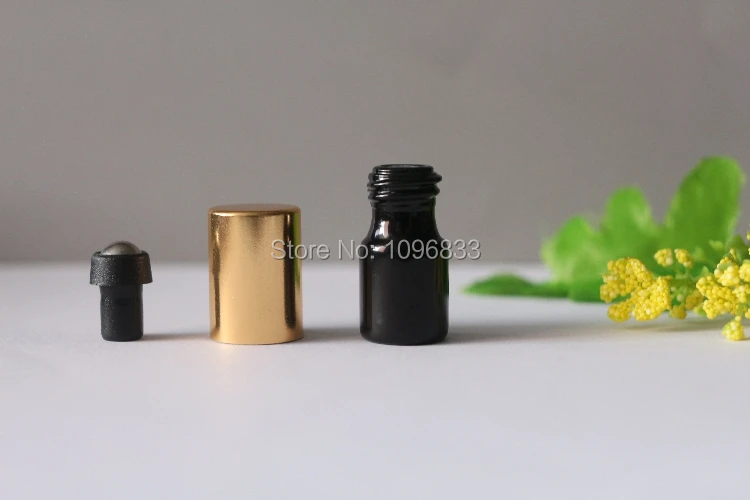 2 мл черная бутылка эфирного масла роликовая шариковая с золотой крышкой флакон