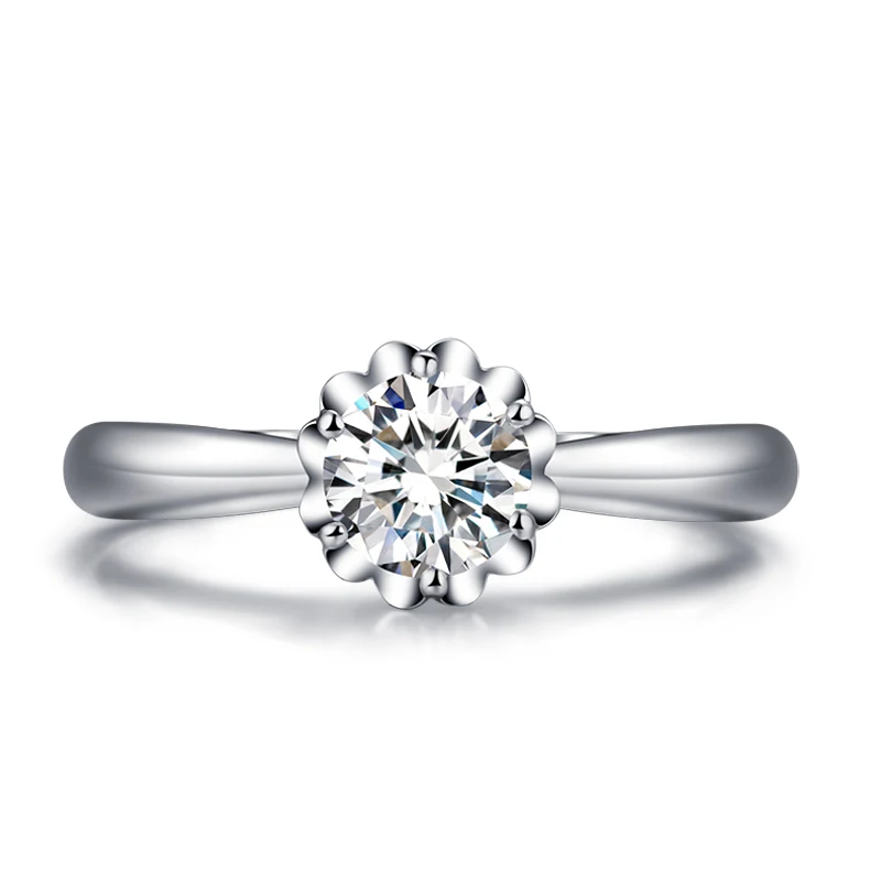 

14k White Gold Real 0.15ct Diamond Prong Setting Flower Style Luxury Diamond Ring for Women Engagement Wedding Band