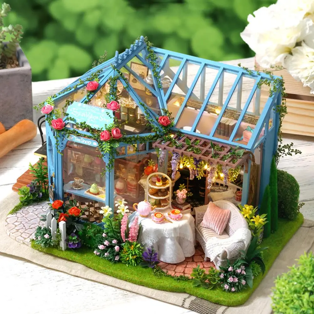 Домик для чая в розовом саду ручная работа архитектурная модель деревянный домик