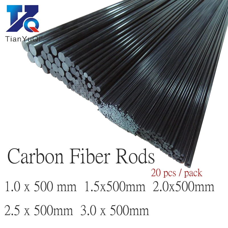 

20pcs/lot New Carbon Fiber Rods for RC Plane DIY tool wing tube Quadcopter arm carbon fiber tube 1mm 1.5mm 2mm 3mm (500mm)