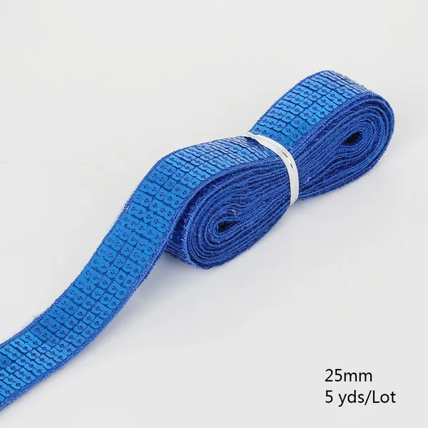 Royal Blue 5 ярдов Блестящий бисер блесток ленты 25 мм DIY танцевальный костюм Сценические наряды кружева украшения шляпа украшения - Цвет: Royal Blue