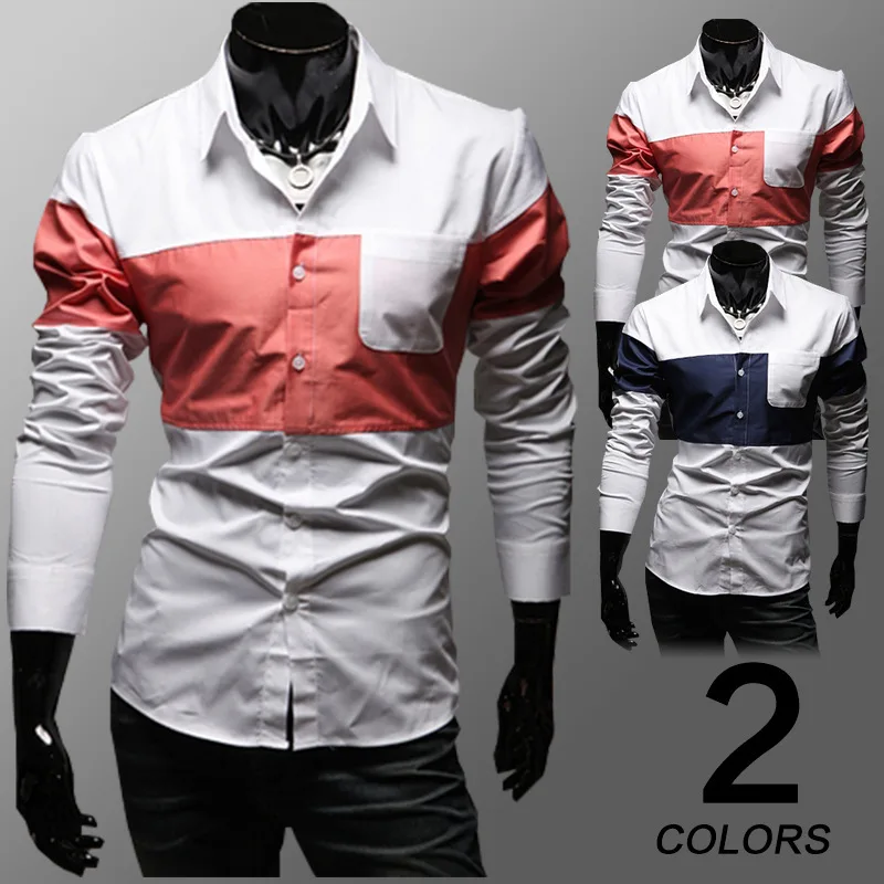 The newest men's shirts Design: color matching long sleeve Dark blue pink shirt M-XL (LC0022) | Мужская одежда