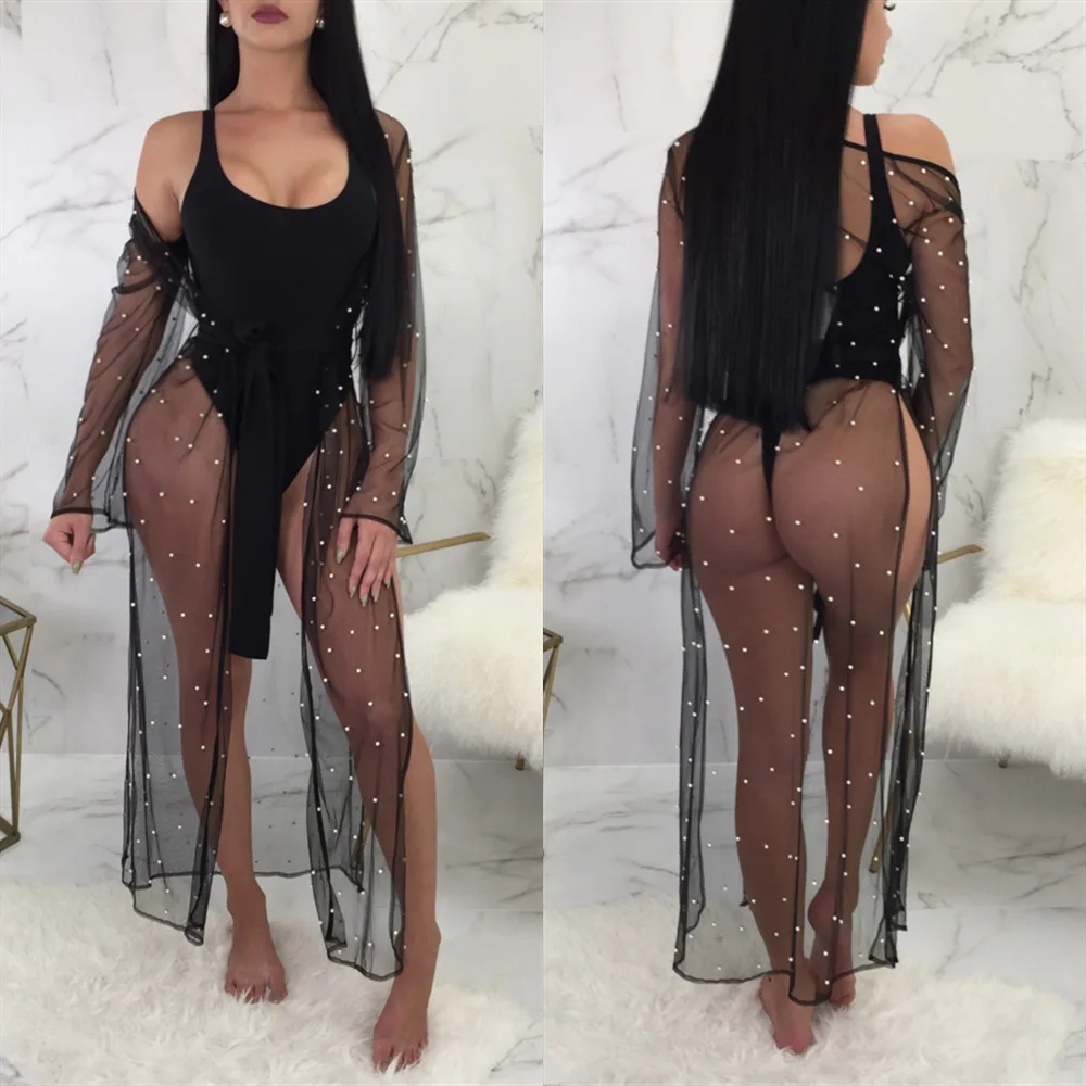 

Women Chiffon Long Open Stitch See Through Women Long Mesh Coat