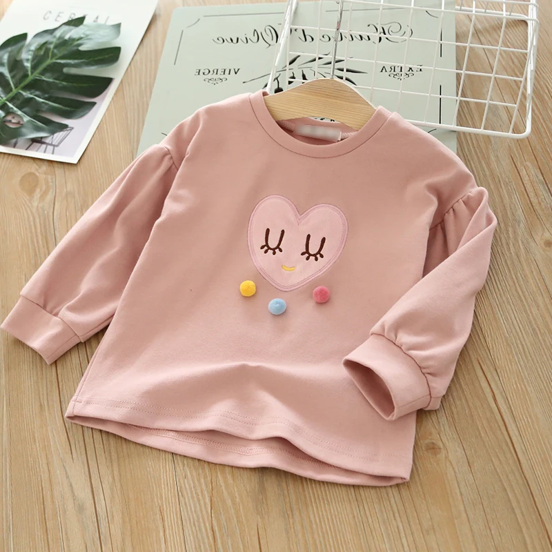 Girls Tops 2019 Spring New Children's Ball Cartoon Love Long Sleeve T-Shirt Children Cute Fashion tees | Детская одежда и