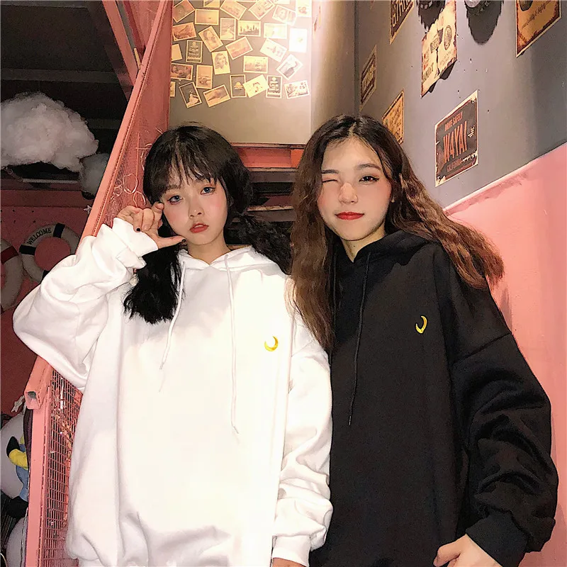YouGeMan Толстовка Femme осень зима корейский Ulzzang Harajuku Moon толстовки с вышивкой Женская флисовая толстовка с капюшоном