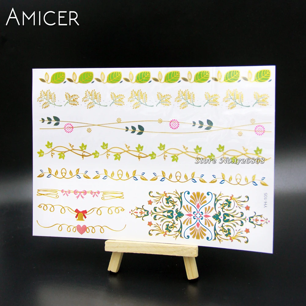 Временные татуировки для боди-арта золотые блестящие металлические