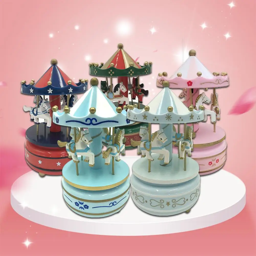 Merry-go-круглые музыкальные шкатулки, Геометрическая музыка, украшение детской комнаты, подарки унисекс, Деревянная Рождественская лошадь, карусель, коробка для домашнего декора