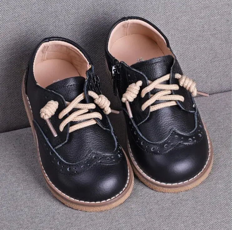 Детская обувь из натуральной кожи Новинка осени 2019 британская черная