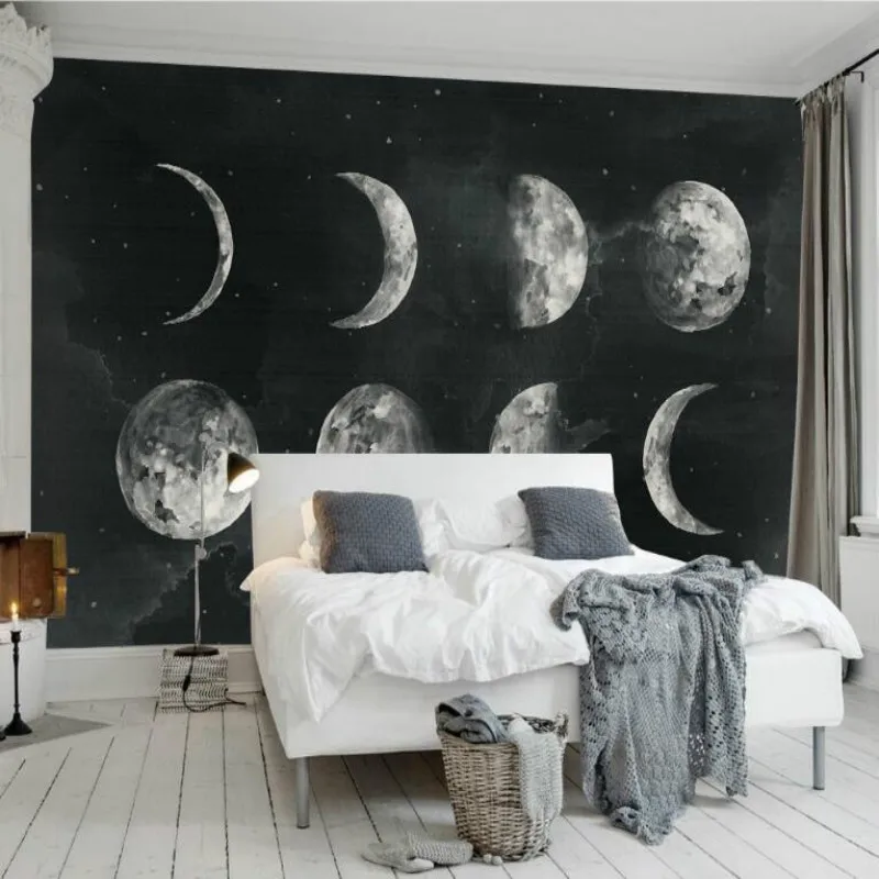 3d обои в рулонах для стен улучшение домашнего интерьера черно белая луна фоновые