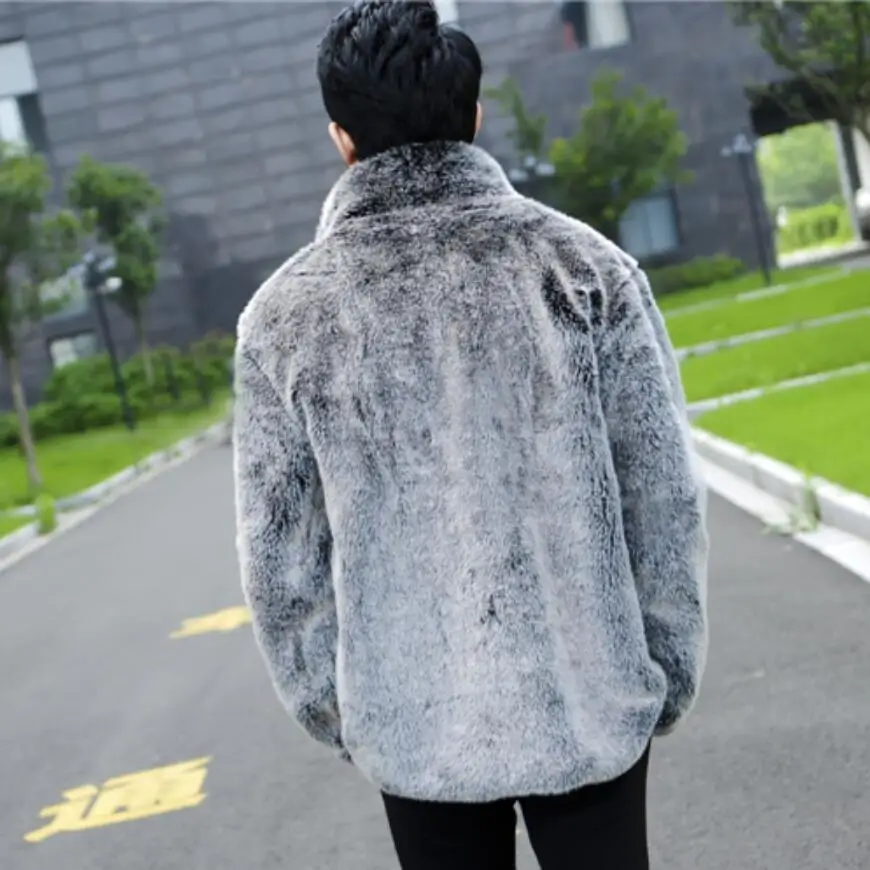 2019 Мужская зимняя пушистая куртка из искусственного меха светло-серая роскошная