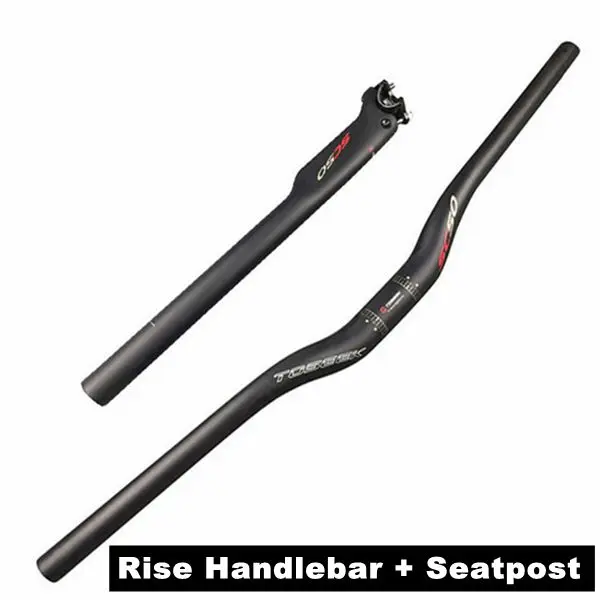 Riser Bars SeatPost TOSEEK углеродное волокно для горного велосипеда, наборы велосипедных рулей+ подседельный штырь+ Стволовые велосипедные MTB части, матовый черный - Цвет: Riser Bars SeatPost