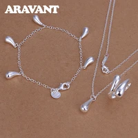 new fashion silver 925 pendant necklace ring bracelets 3pcs women water drop 925 silver jewelry set gifts