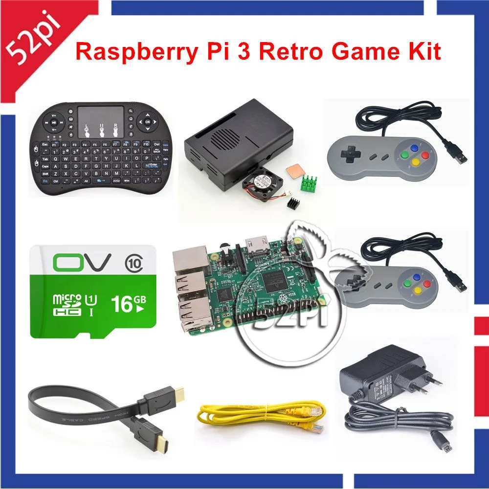 52Pi 16 Гб ретропай игровой консоли комплект с Raspberry Pi 3 Model B и 2 шт SNES геймпады