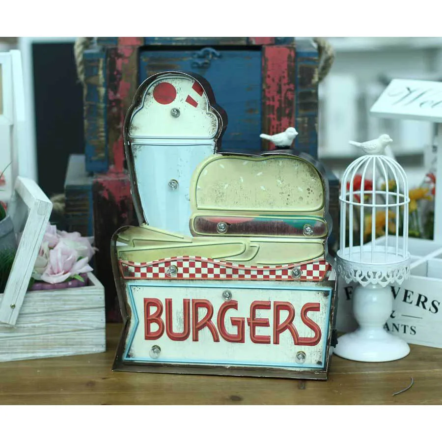 

Vintage Home Decor LED Neon Sign Cerveja Hamburgers Signage Lightbox Shabby chic Brass knuckles weapon Cafe Bar Metal Crafts