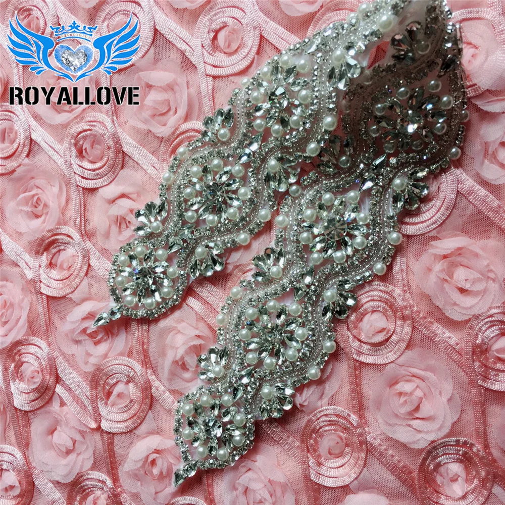 (30pcs) Wholesale Handmade Glass Bridal Sash Rhinestones Appliques With Pearl Sewing On For Wedding Dress Belt 46.5cm Long patch | Дом и сад