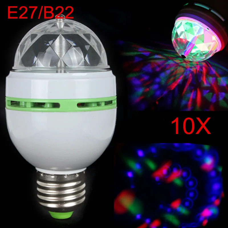 10Pcs High quality 3W Rotate the RGB lamp DJ party stage Bulb rotating Lamp Small Crystal Magic Ball Light Rotating AC110V/220V