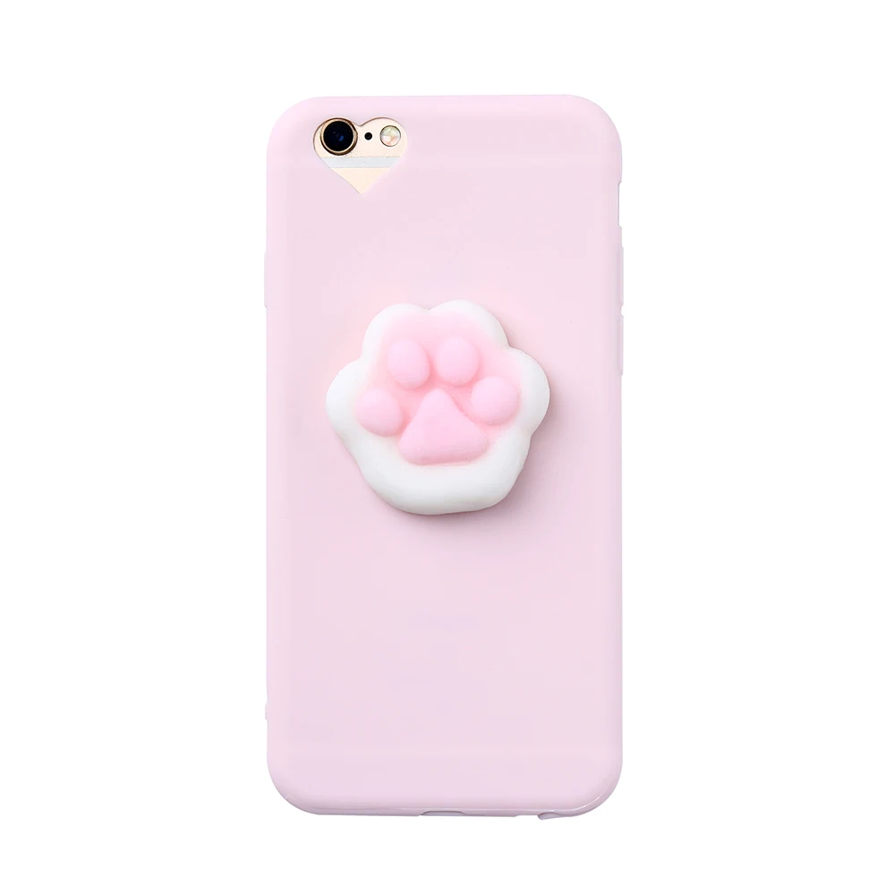 Lemonlan милый 3D котик уплотнение для iPhone 7 7Plus Мягкий Медведь телефон чехол для iPhone 6 6S Plus 5 5S SE Capa Fundas мультфильм мягкое покрытие - Цвет: Pink Cat Paw