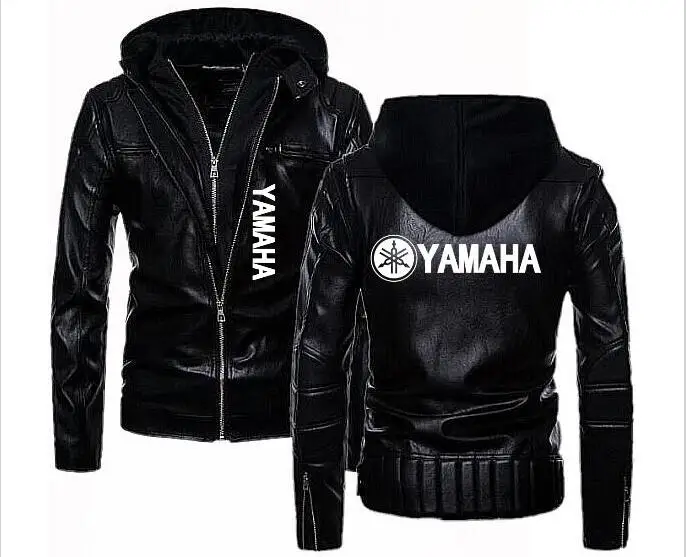 Модная Новая черная кожаная куртка с капюшоном yamaha мужская Тонкая мотоциклетная