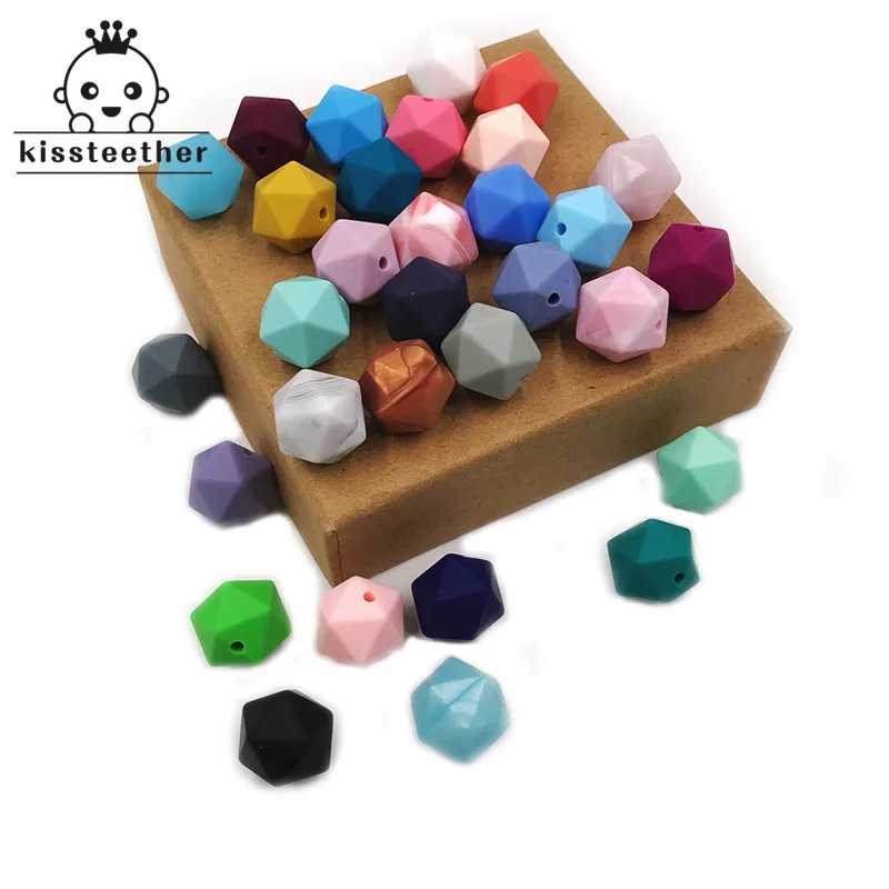 Cuentas de silicona de grado alimenticio sin BPA para dentici&oacute;n de beb&eacute;, mordedor de silicona suave de 17mm, icosahedro, pol&iacute;gono geom&eacute;trico, masticar-0