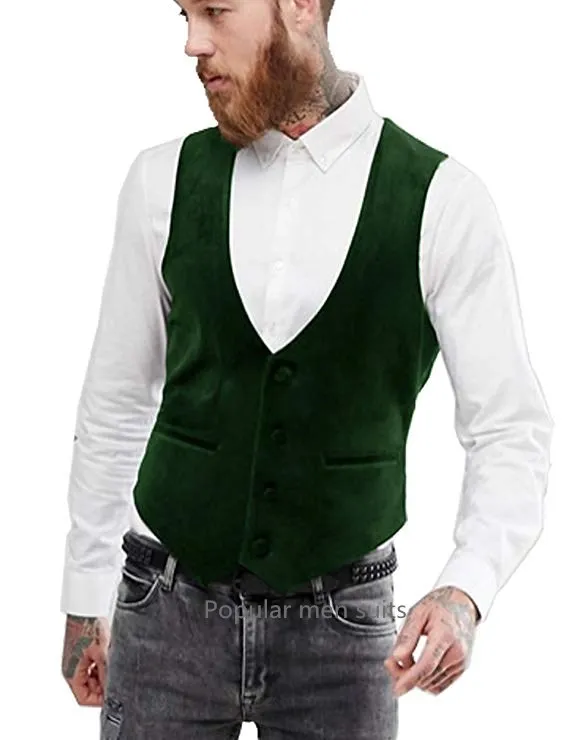 Индивидуальный заказ для мужчин Классический формальный бизнес Slim Fit Цепи платье темно синий бархат жилет костюм смокинг жениха жилет