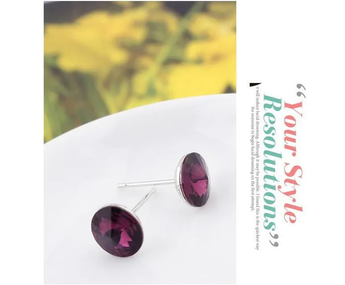 Украшенные кристаллами Swarovski маленькие круглые серьги для женщин, настоящие модные ювелирные аксессуары