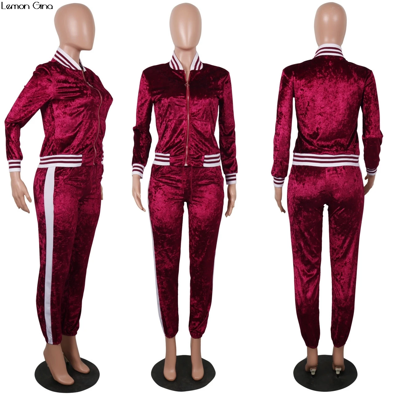 Новинка 2018 зимние Бархатные куртки на молнии брюки карандаш женские спортивные